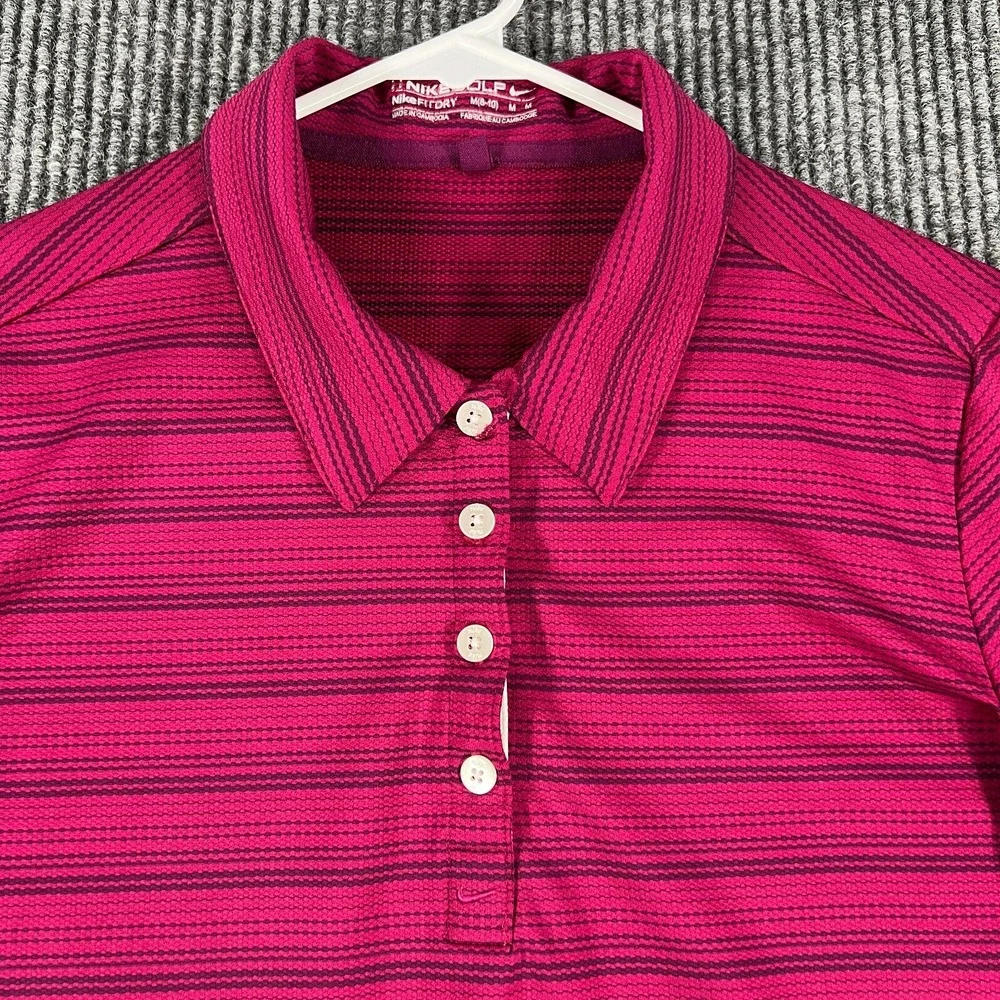 Nike Polo Shirt Womens Medium Purple Striped Short Sleeve Golf Casual Light